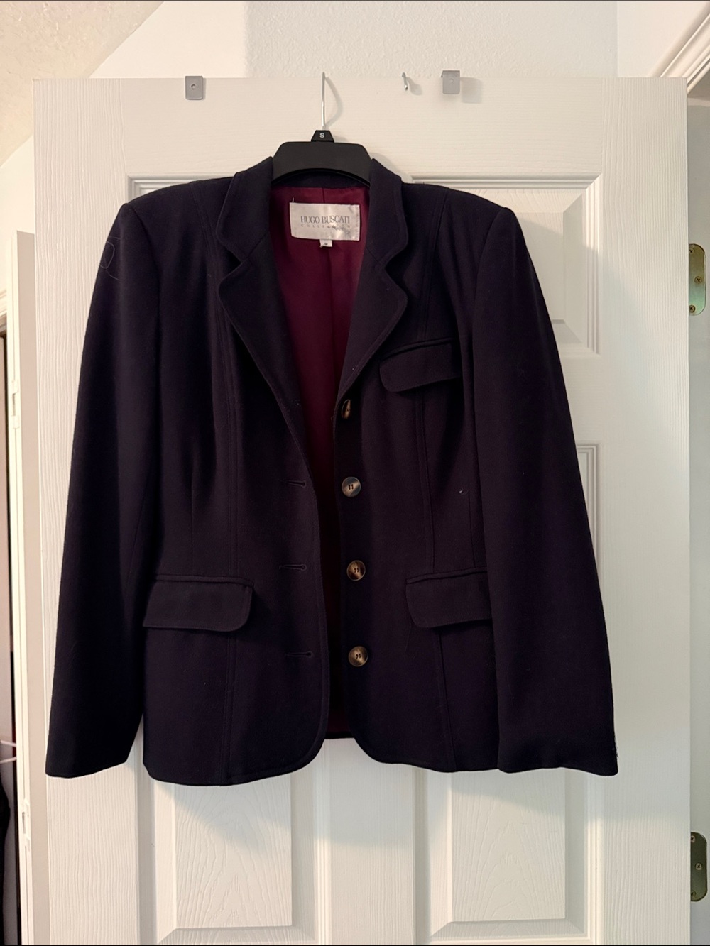 Hugo Buscati Black Tailored Wool-Blend Blazer